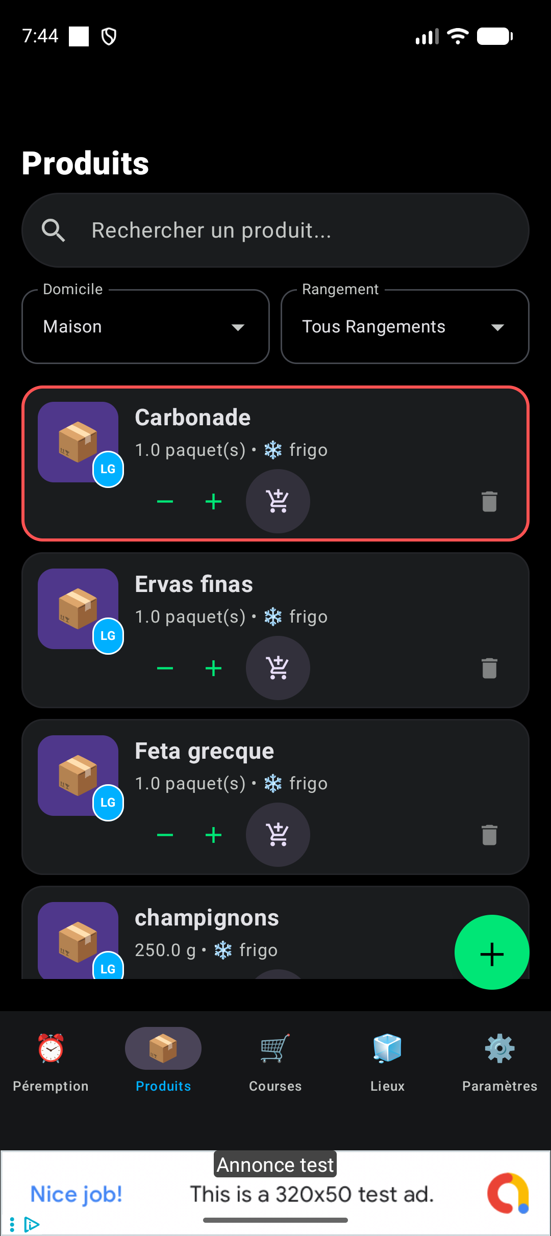 Liste des produits